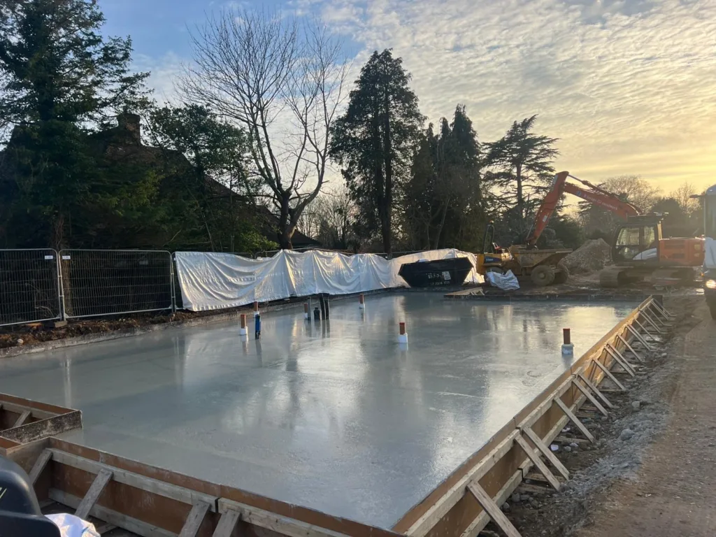 Concrete pour at Fairmile Lane Cobham